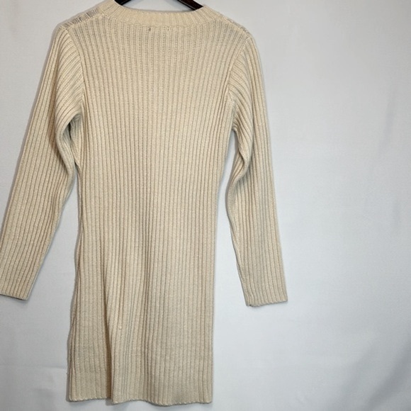 Phopsody Womens Sweater Dress Cable Knit Size M Cream Lace Up Tie Front Stretch - Picture 10 of 10